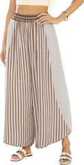 LIWEIKE Womens Summer Palazzo Pants Casual Loose Striped Wide Leg Pants Elastic Waist Lounge Trousers