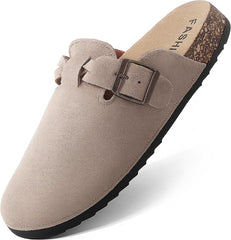 Women's Suede Clogs Mens Leather Mules Comfort Cork Footbed Sandals with Arch Support and Adjustable Buckle