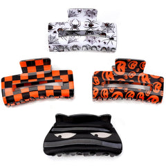 4 Pack Halloween Hair Claw Clips for Women Girls Gifts Pumpkin Spider Web Cat Hair Clips Fall Orange Lattice Hair Banana Barrettes Hair Accessories Nonslip Halloween Hair Clips
