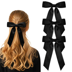 3Pcs Army Green Hair Bows for Women Double-Layer Long Tail Bow Hair Clip Hair Ribbon Ponytail Holder Hair Accessories for Girls Toddlers