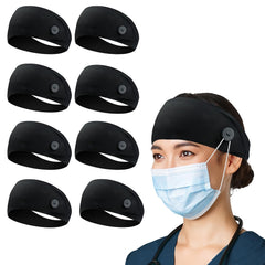 ABAMERICA Headbands with Button for Mask, Wide Nurses Headbands Non Slip Elastic Ear Protection for Women Men Doctors Sweatband Headband
