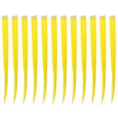 SWACC 12 Pcs Straight One Color Party Highlights Clip on in Hair Extensions Colored Hair Streak Synthetic Hairpieces (Platinum Blonde)