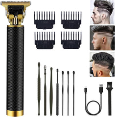Professional Cordless Hair Clipper and Trimmer for Men, T Blade Zero Gapped Rechargeable Beard Shaver, Hair Cutting Kit With Ear Spoon Tool Set, Black