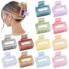 2 Inch Medium Hair Claw Clips 12 Pcs Square Hair Clips for Thin Hair Matte Nonslip Acrylic Banana Jaw Clips Bulk Hair Accessories for women and Girls - Colorful