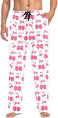 Men's Pink Bows Pajama Pants with Pockets - Straight Fit Cotton Sleep Bottoms for Lounge & Nightwear#259
