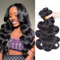 Body Wave Bundles Human Hair 14 16 18 Inch Human Hair Bundle 100% Unprocessed Brazilian Virgin Hair 3 Bundles Human Hair Extensions for Black Women Natural Color