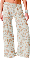 MARSVOVO Fashion Palazzo Pants for Women Classic Low Waisted Drawstring Wide Leg Trousers Summer Loose Pants
