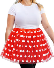 Women Adult 5 Layered Tutu Skirt Red and White Polka Dots Tulle Skirt Halloween Christmas Mouse Costume Plus Size Tutu