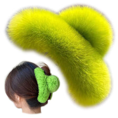 YOYLMAL Large Faux Fur Hair Claw Clip for Women, 5.1 Inches Winter Fluffy Fuzzy Hair Clips, Nonslip Strong Hold Furry Big Jaw Clamp for Thick Long Hair (Coffee)