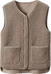 Womens Fuzzy Fleece Vest Fall Lightweight Sherpa Jacket Cozy Sleeveless Cardigan Winter Outerwear with Pocket