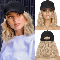 HANYUDIE Hat Wig for Women Wig Cap with Curly Hair Extensions Hat with Hair Wave Adjustable Baseball Hat Wigs