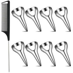 9 Pieces Metal Hair Parting Rings and pinky Selecting Tools Retro Nail Finger with Steel Comb Pointed Styling Combs for Hair stitch Braiding Curling Extension Halloween Cosplay(Gold, Silver)