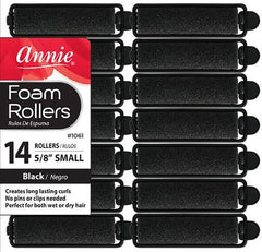 Annie- Salon Style Small Foam Hair Rollers - (5/8") Black - (14) Piece Set - Soft Heat-less Hair Curling Tools