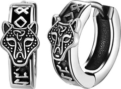 Aroncent Viking Rune Huggie Hoop Earrings: Compass Valknut Wolf Celtic Knot Small Stainless Steel Earrings - Norse Mythology Gothic Jewlery