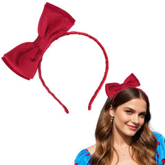 Jaciya Burgundy Bow Headbands for Women Girls Velvet Hair Bow Headband Cute Hairband Cosplay Headpiece