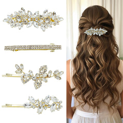 4 Pieces Rhinestone Hair Clips Leaf Wedding Hair Pins Crystal Bobby Pins Silver Bridal Hairpin Barrette for Brides Bridesmaids Flower Girls