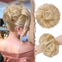 FESHFEN Messy Bun Hair Pieces - Large Wavy Curly Elastic Hair Bun Scrunchies Ponytail Extensions Synthetic Chignon Hairpieces for Women, Black Gray and White Tips 1.94oz