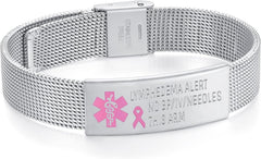 Lymphedema Alert bracelet Adjustable Stainless Steel mesh no bp no needles bracelet for women Emergency breast cancer medical bracelets