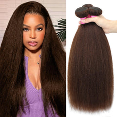 Kinky Straight Bundles Yaki Straight Bundles Human Hair 16 18 20 inch 12A 100% Unprocessed Virgin Full and Thick 3 Bundles, Silky Soft, No Shedding, No Smell, No Tangle