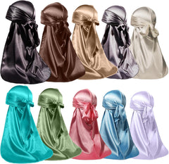 ForceWave 10 Pieces Silky Durags Long Tail for Women Men Satin Durag 360 Wave,Dorag, 10 Pieces