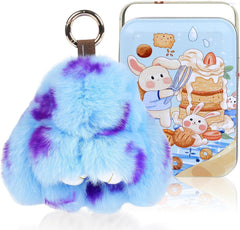 Bunny Cute Keychain with Tin, Handmade Plush Bunny Keychain Accessories for Women, Adorable Charm for Phones Bags