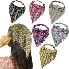 6 Pack Hair Scarf Headband for Women Elastic Bandana Head Scarf Large Boho Triangle Kerchief with Clips Non Slip Scarves