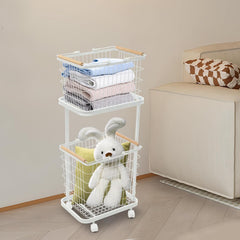 Laundry Basket, 2 Tier Laundry Basket, Metal Laundry Holder w/Wheels, Detachable Two-layer Rolling Dirty Clothes Storage Organizer, Use for Bathroom, Balcony, Hotel (Black)