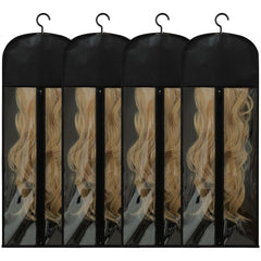 Jonley 4Pcs Extra Long Wig Storage Bags with Hanger, Wig Storage for Multiple Wigs, Wig Bag with Hook Storage, Breathable and Easy Carry Home Hair Salon Travel Use (Black 31.5in)