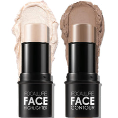 FOCALLURE 2 Pcs Mineral Cream Contour Stick,Moisturize Highlighter and Bronzer Pen,Non Stick Face Brightens & Shades Pencil,Long Lasting & Smooth Gliding Face Illuminator Makeup,24+11