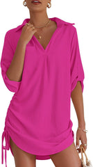 Swimsuit Coverup for Women Bathing Suit Cover Up Summer Swimwear Drawstring Beach Bikini Dress Shirt
