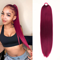 Ponytail Hair Extension For Women,Long Braided Ponytail With Hair Tie,Straight Wrap Around Braided Hair Extension,Synthetic Hair Ponytail Extension 26inch(Golden Blonde Highlights)