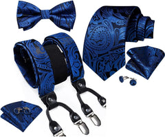 Adjustable Men's Elastic Braces Suspenders for Man Shirt Decor Silk Necktie Bowtie Pocket Square Cuffins Set