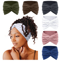 Tobeffect Wide Headbands for Women, 7'' Extra Large Turban Headband Boho Hairband Hair Twisted Knot Accessories, 6 Pack