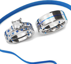 3pc Couples Wedding Ring Sets His And Hers Women Sterling Silve Moissanite and men Wedding Bands Together With Jewelry Box