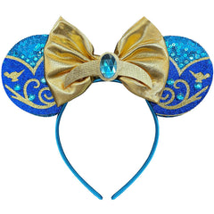 Mouse Ears Headband for Women Adult, Blue Princess Hairband with Beads Sequin Ears