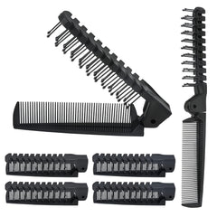 6PCS Travel Folding Hair Brush and Comb Set, Anti-Static Mini Pocket Combs for Men & Women (Black, Plastic)