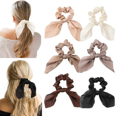 6 PCS Bow Silk Scrunchies, Hair Ties with Bows, Hair Scrunchies for Women Girls, Knotted Bows Silk Hair Ties, Satin Hair Ribbon Elastic Hair Tie Hair Accessories Gifts Holiday