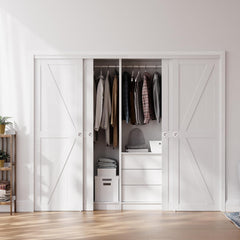 Sliding Closet Door for 60"x 80" Opening, Preassembled Closet Door with Hardware Kit Included, Water-Proof PVC Surface, Easy Install, White