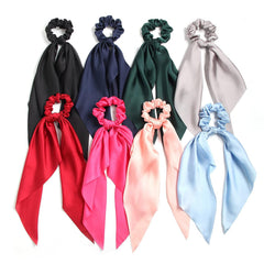 SUSULU Hair Scarf Scrunchies for Women Plain Hair Bobbles Solid Color Fabric Scrunchy Elastic Hair Ties (Black White)