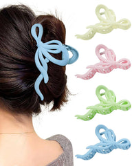 Mesovor 4 Pack Cute Bow Claw Clip for Women, Nonslip Large Matte Strong Hold Bows Hair Clips for Thin and Thick Hair | Chic Hair Styling Accessories (4.1" Black, Grey, Khaki, Brown)