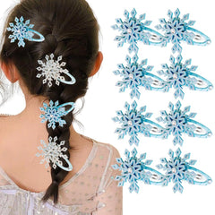 8PCS Snowflake Hair Clip Blue White Christmas Hair Accessories for Women Xmas Bow Hair Clip Festive Snowflake Hairpins Holiday Hair Accessory Party Gifts