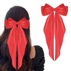 Big Satin Silky Barrettes, Long Tail French Bowknot Metal Pins, Hair Clamps and Clips for Women, Girls, Wedding, Birthday Party (Red)