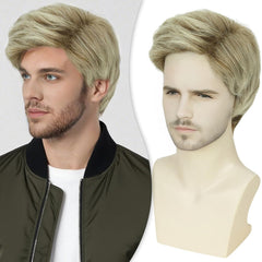 Creamily Mens Wigs Short Hair, Mens Hair Replacement Wigs Realistic Mens's Black Wig for Men Synthetic Hair Full Wig for Male Guy Christmas Daily Wear