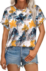 WEESO Womens T Shirts Crew Neck Rolled Short Sleeve Basic Summer Tops 2025 Casual Tees Curved Hem