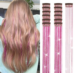 Hair Tinsel 12Pcs Clip in Rainbow Hair Accessories 20.5 Inch Fairy Hair Tinsel Kit for Women Girls Kids Glitter Extensions for Christmas Halloween New Year Party (Rainbow)