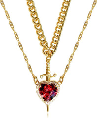 Heart Sword Matching Necklaces for Couples Him and Her, Gold Plated Stainless Steel Chain Friendship Necklace for Women Men BFF Necklaces for 2 Valentines Day Gift Gothic Jewelry