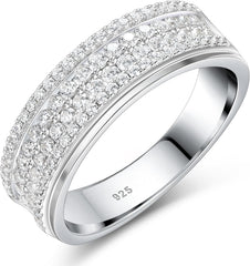 925 Sterling Silver Wedding Rings For Men Round Cut 4 Rows Of Grade 5A Cubic Zirconia Wedding Band Promise Rings For Him Size 7-14