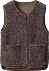 Womens Fuzzy Fleece Vest Fall Lightweight Sherpa Jacket Cozy Sleeveless Cardigan Winter Outerwear with Pocket