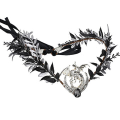 Renaissance Black Dragon Elf Fairy Crown - Moon V-shape Headpiece with Crystal Elven Gothic Dark Leaf Tiara Woodland Witch Headband Women Men Cosplay Wedding Accessories