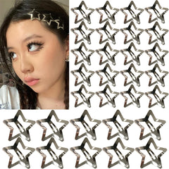 30 PCS 1.22" Sparkling Stars Hair Clips Snap Non Slip Clips for Girls Women Multicolor Metal Clip Star Hair Barrettes Star Hair Clips for Women